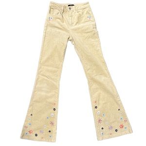 Forever 21 flare pants corduroy tan brown with flowers size S hippie retro 70’s